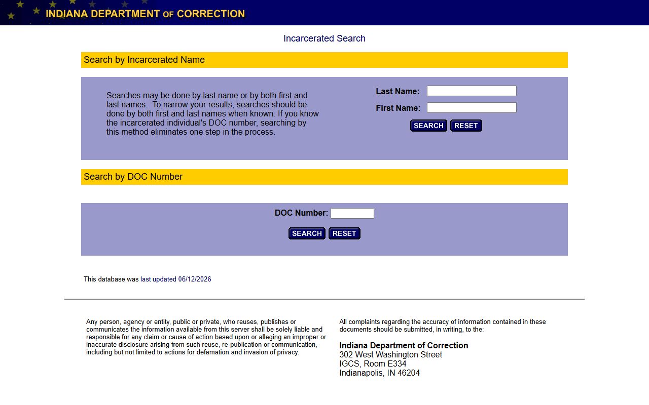 Indiana Women's Prison inmate search through the IDOC locator