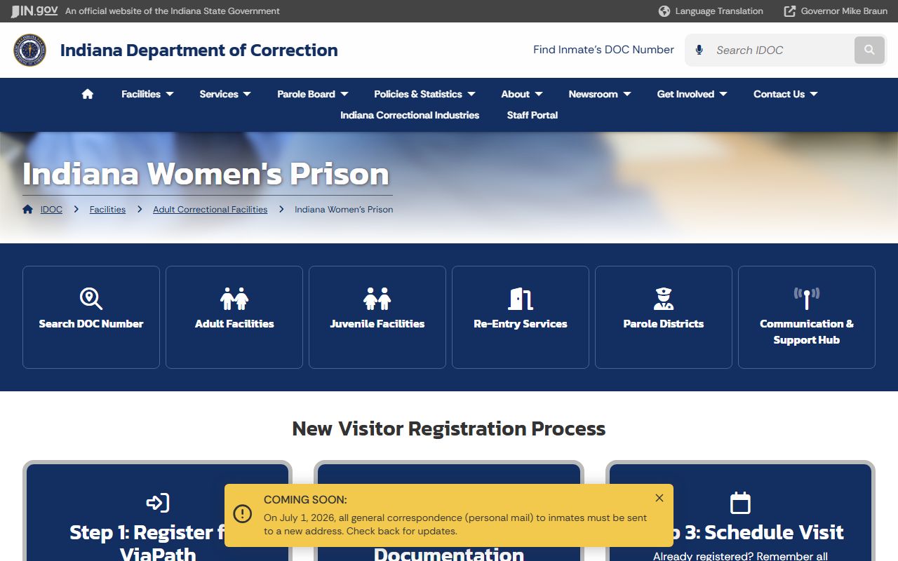 Indiana Women's Prison Marion County state inmate population facility page