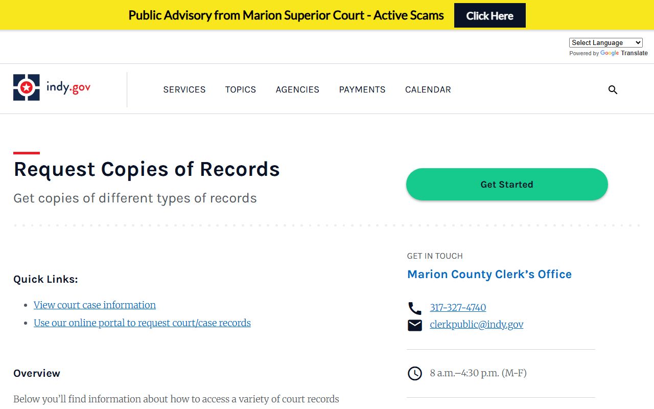 Marion County court records after arrest Clerk copy request page